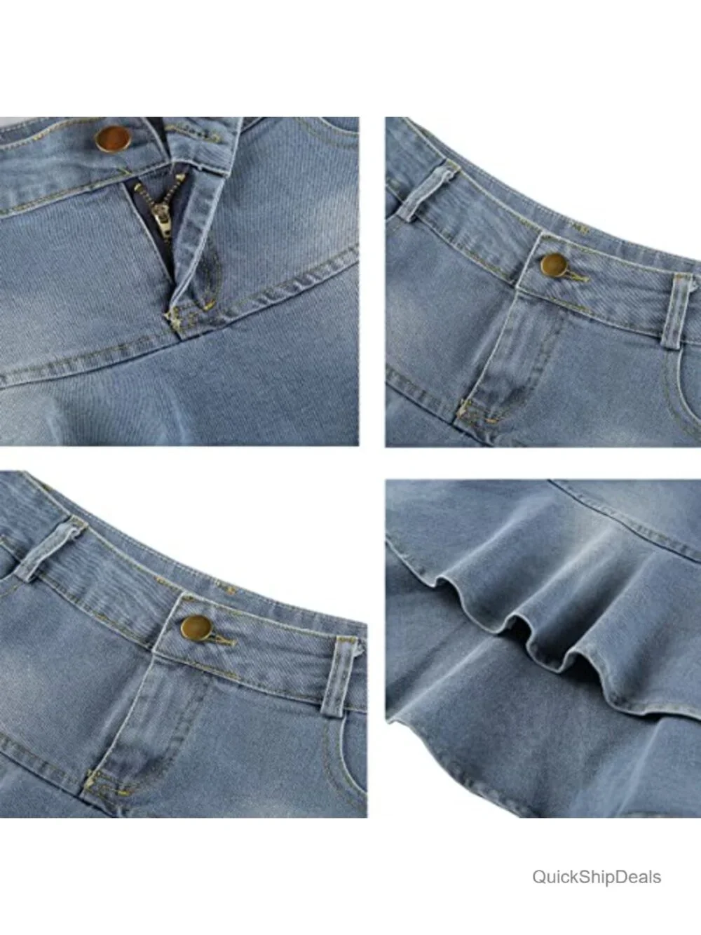 High Waisted Ruffle Mini Jean Skirt with Shorts Y2K Skater Skirt